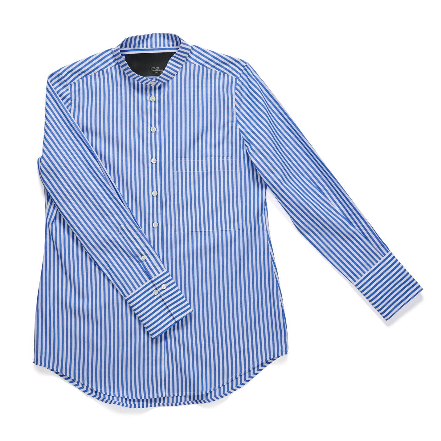 The Mod II Shirt in Lapis Blue Stripe (Band Collar)