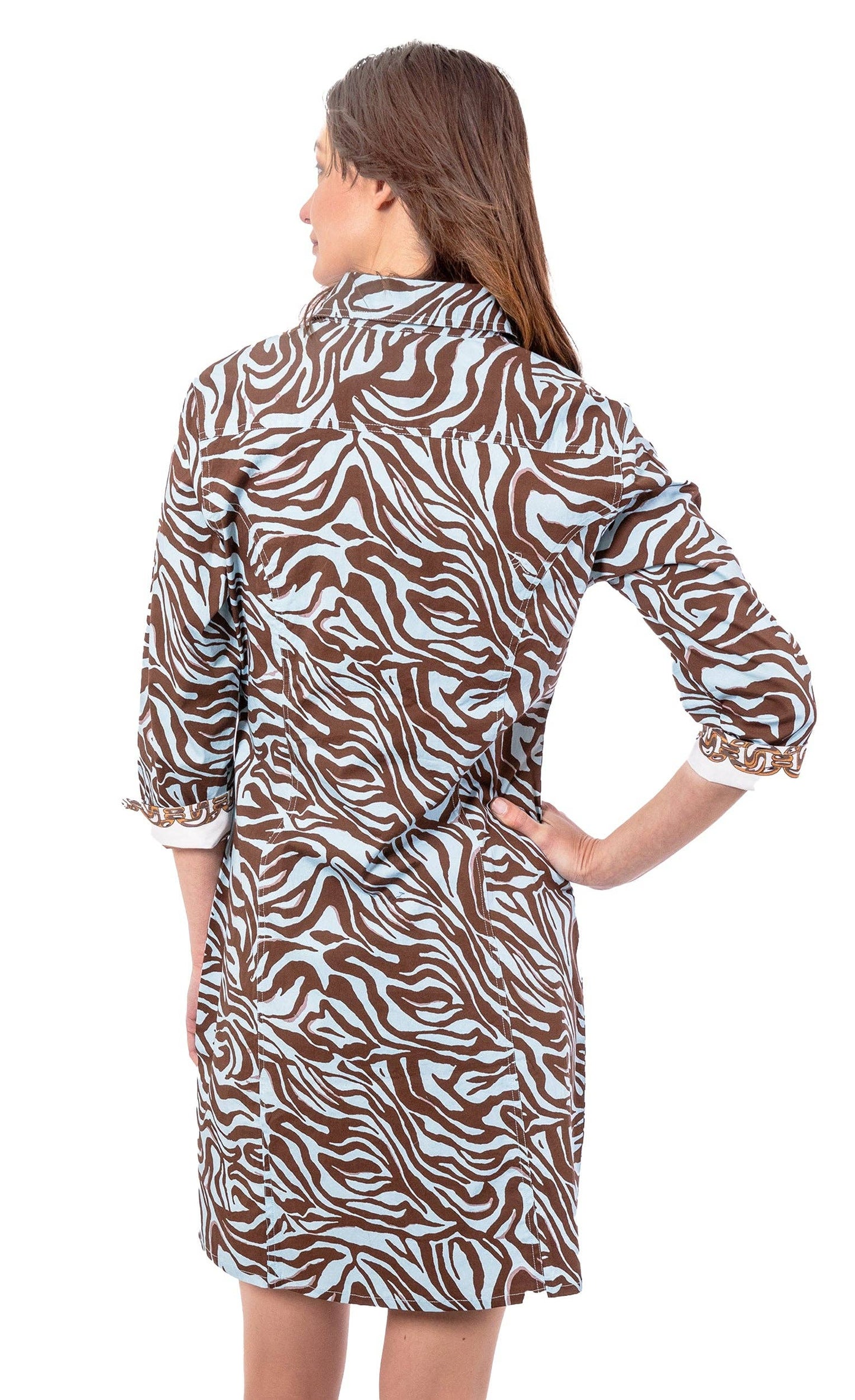 Sag Harbor Dress Turquoise Chocolate Tiger Print