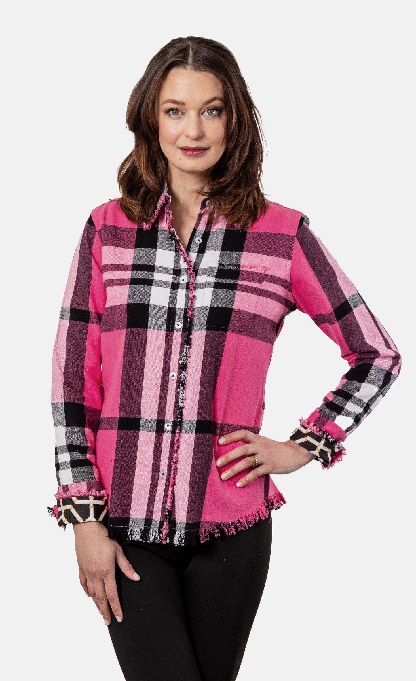 Cape Cod Tunic Black and Pink Yarndyed Plaid