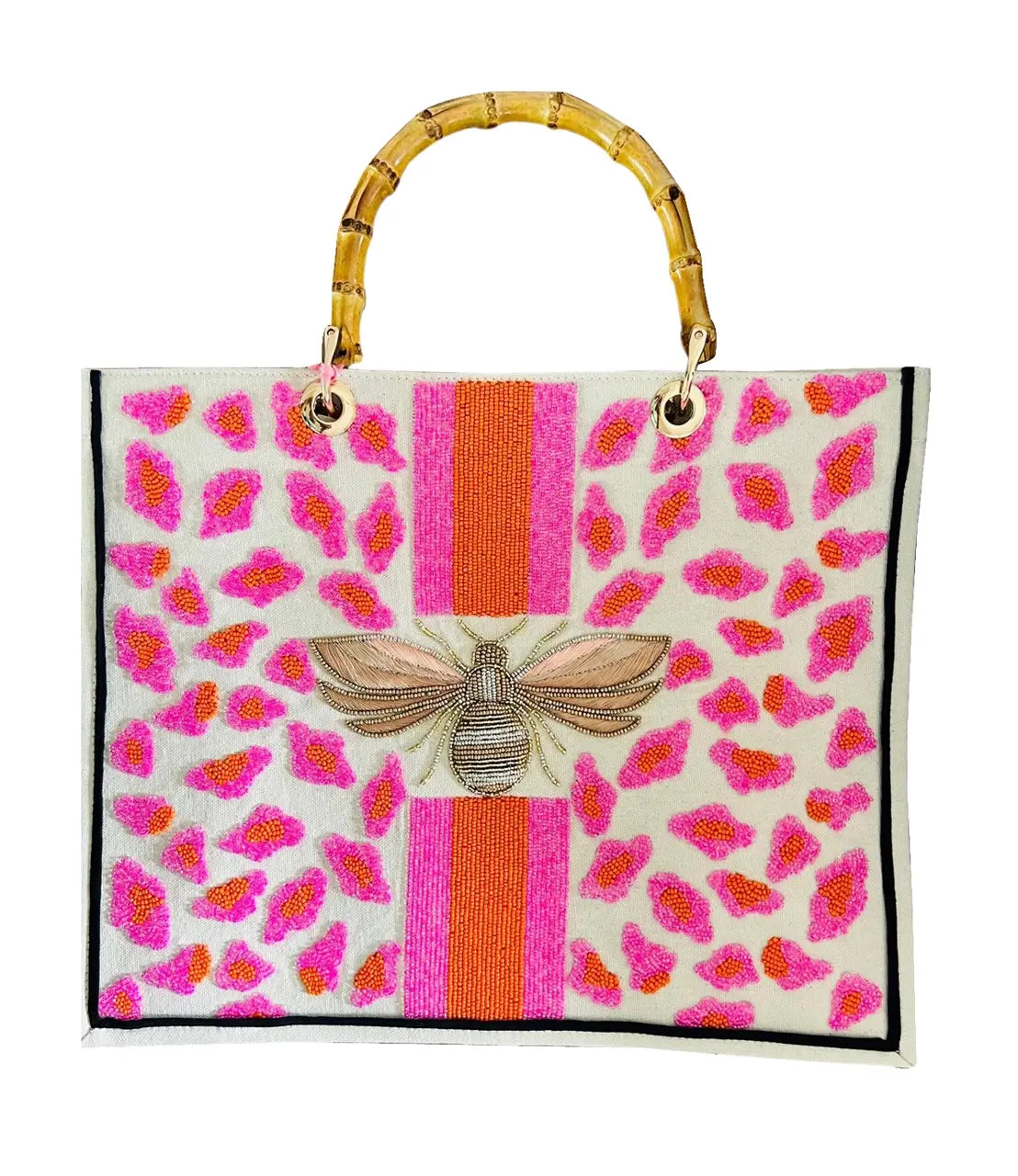 Pink Leopard Bee Beaded Bag