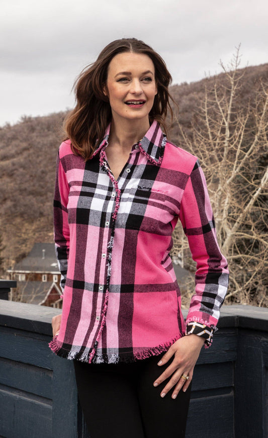 Cape Cod Tunic Black and Pink Yarndyed Plaid