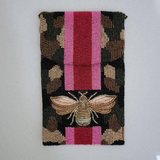 Fully Beaded bag with a metal chain