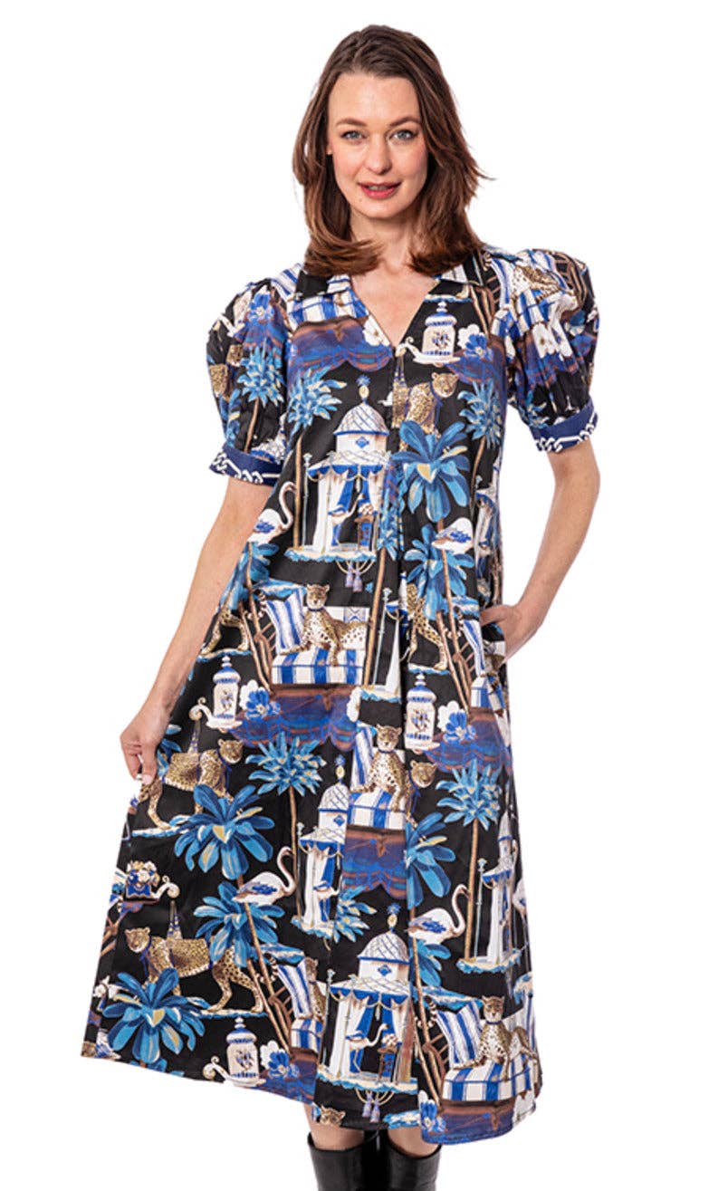 Montauk Dress Navy Pavilion Print