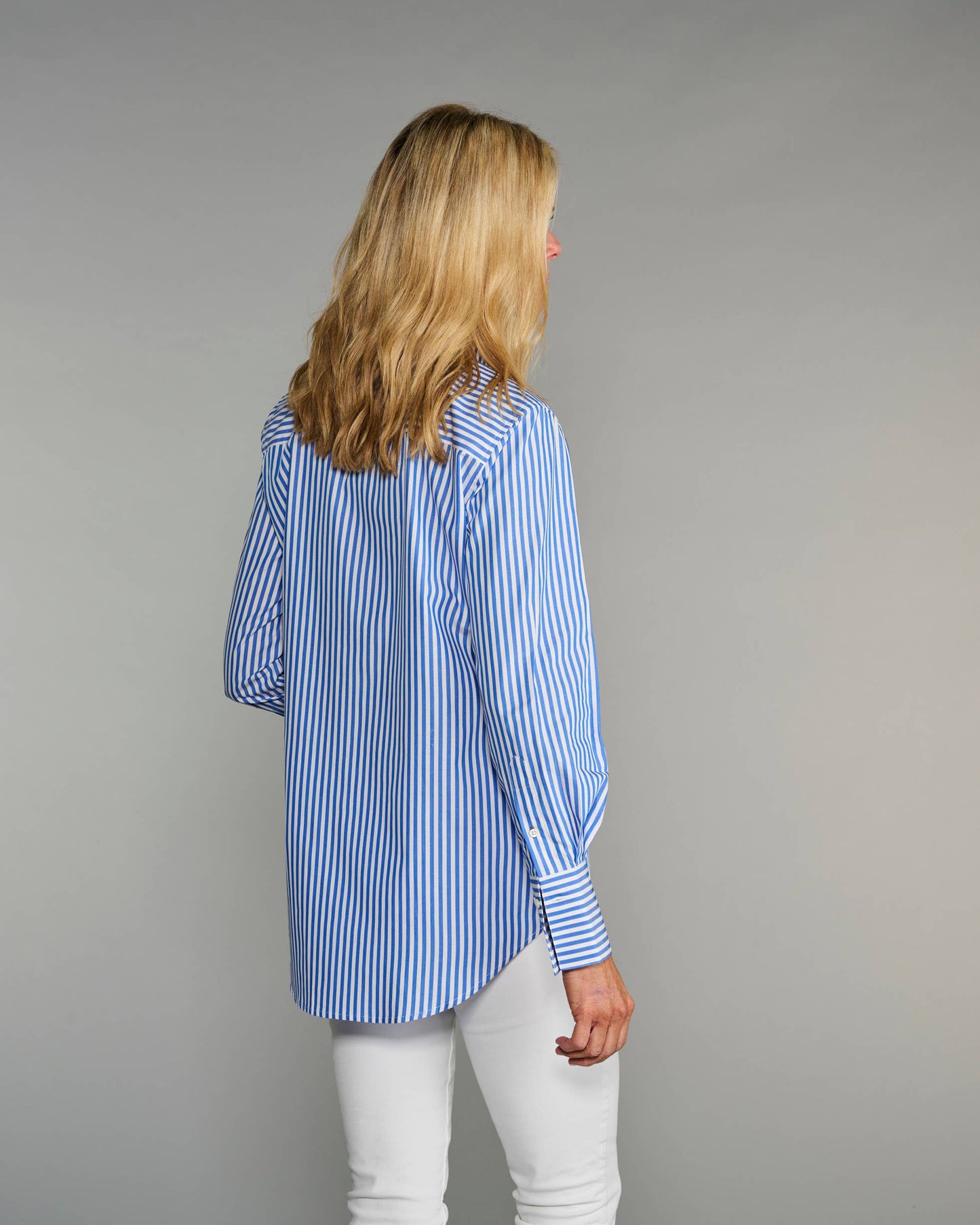 The Mod II Shirt in Lapis Blue Stripe (Band Collar)