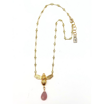 Anna Pavlova Bee Necklace | Strawberry Quartz