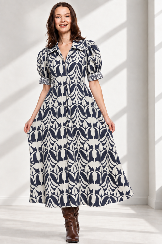 BENMEDSPA | Dizzy Lizzie | Montauk Dress | Navy leaf print