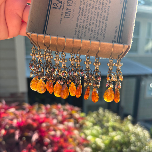 MediSpa Choto |Orange Kyanite Pear Stone Drop Earrings w/multicolor sapphire beads