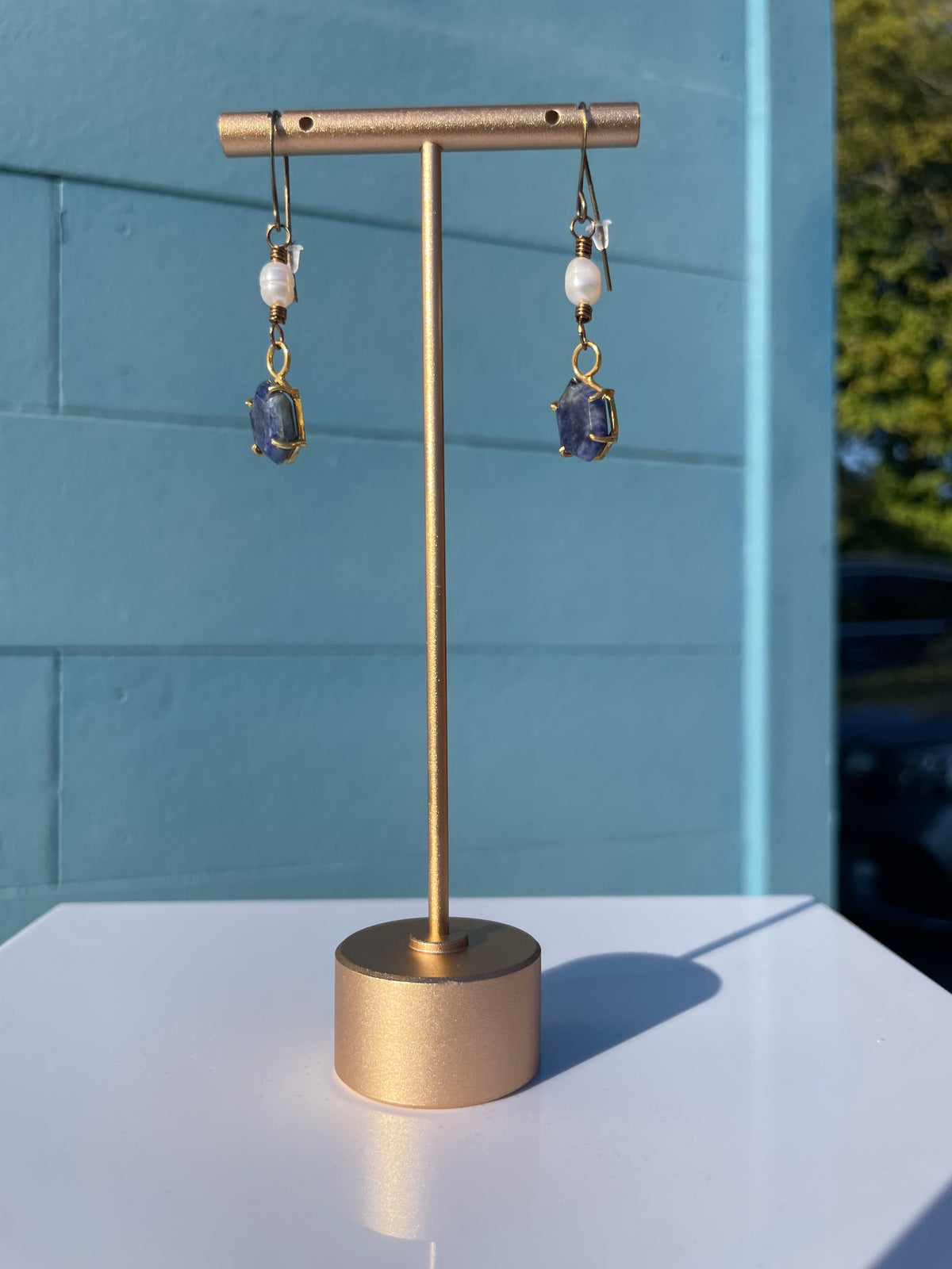 L&K | ANNA MAY WONG | Blue Kyanite Hexagon gemstone pendant earrings