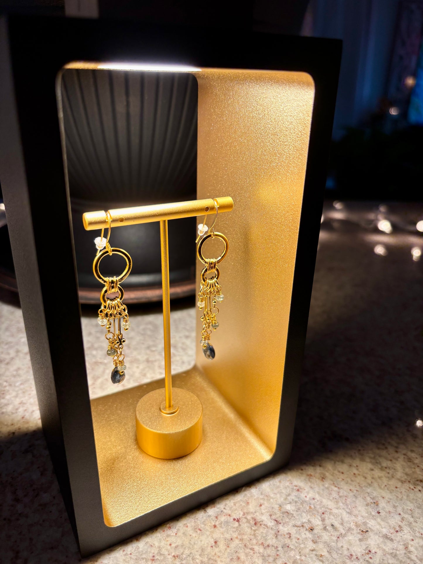 VibrantMe Medispa | Bronze with 18K Gold Overlay Teal Kyanite Multidangle Drop Earings