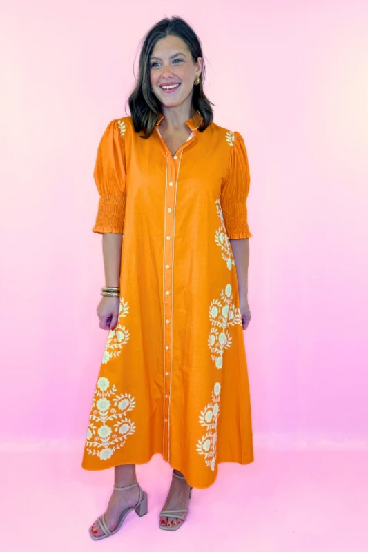 BENMEDSPA | Victoria Dunn | Kiawah Floral Midi Dress - Tangerine