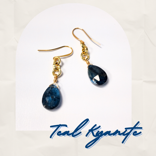 MediSpa Choto | Gold Teal Kyanite Dangle Earrings