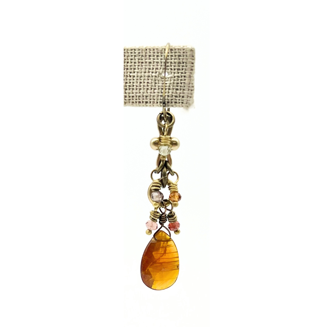 MediSpa Choto |Orange Kyanite Pear Stone Drop Earrings w/multicolor sapphire beads
