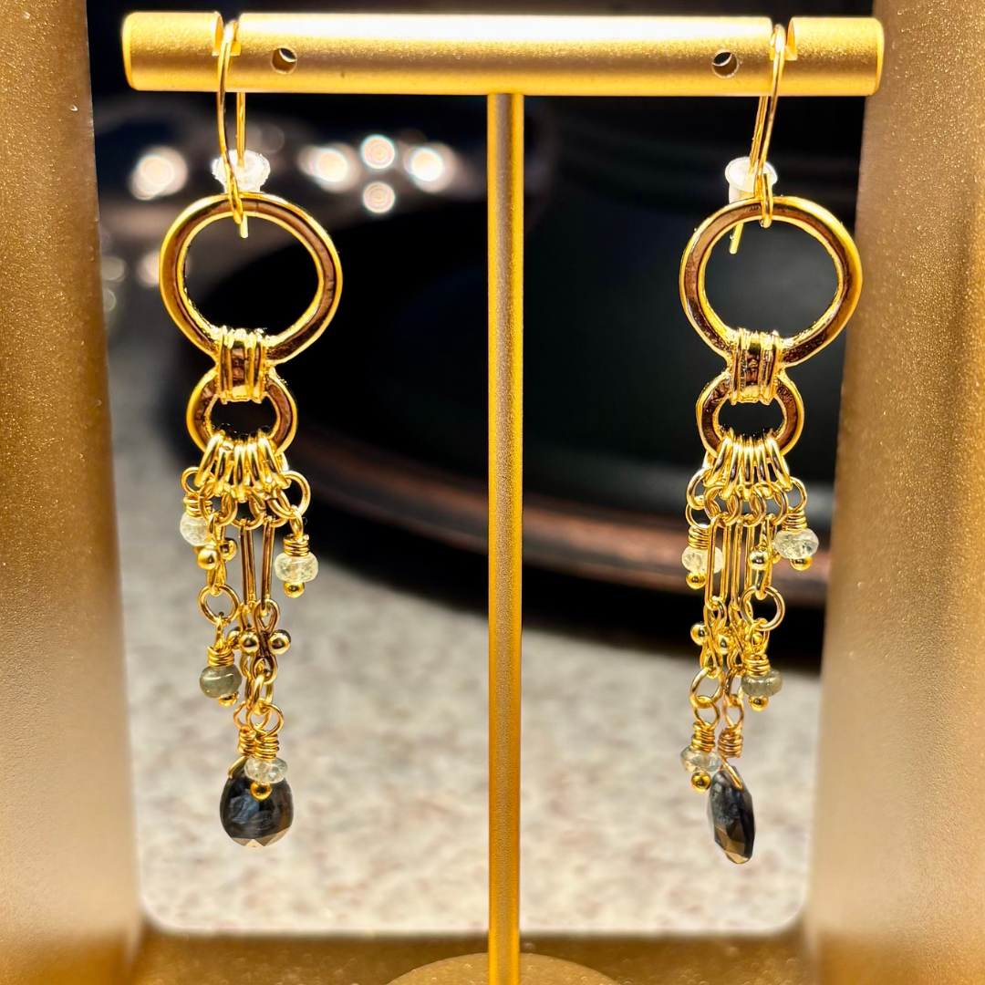 VibrantMe Medispa | Bronze with 18K Gold Overlay Teal Kyanite Multidangle Drop Earings