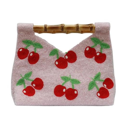 Cherries Bamboo Handle Clutch