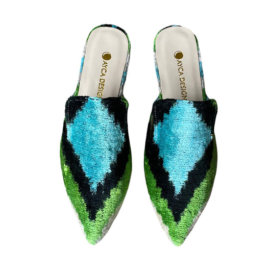 Silk Velvet Ikat Point Toe Slide
