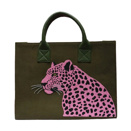 Cheetah Beaded Tote Bag | Black & Pink